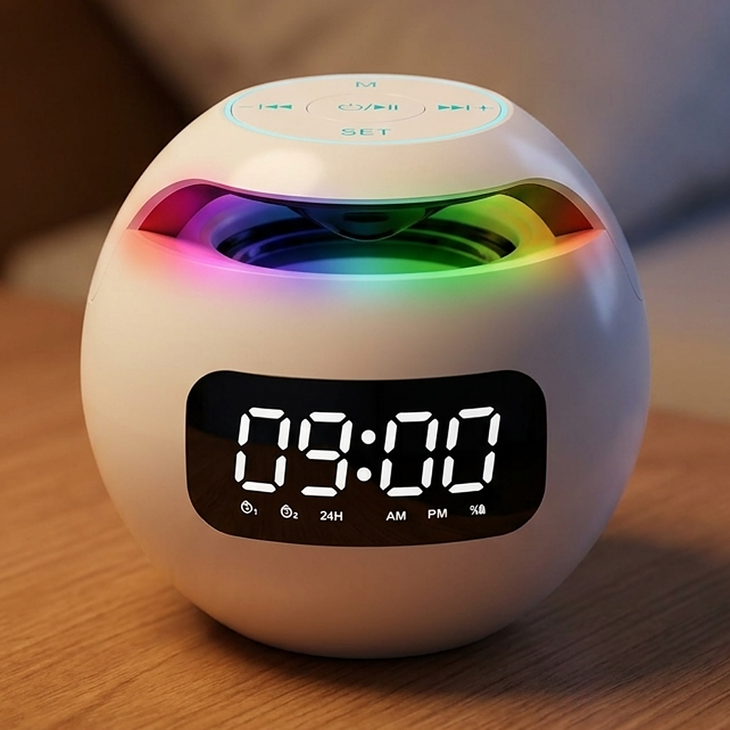 Radio Réveil Connecté Avec Fonction Lumineuse Bluetooth et Double Alarme - Blanc