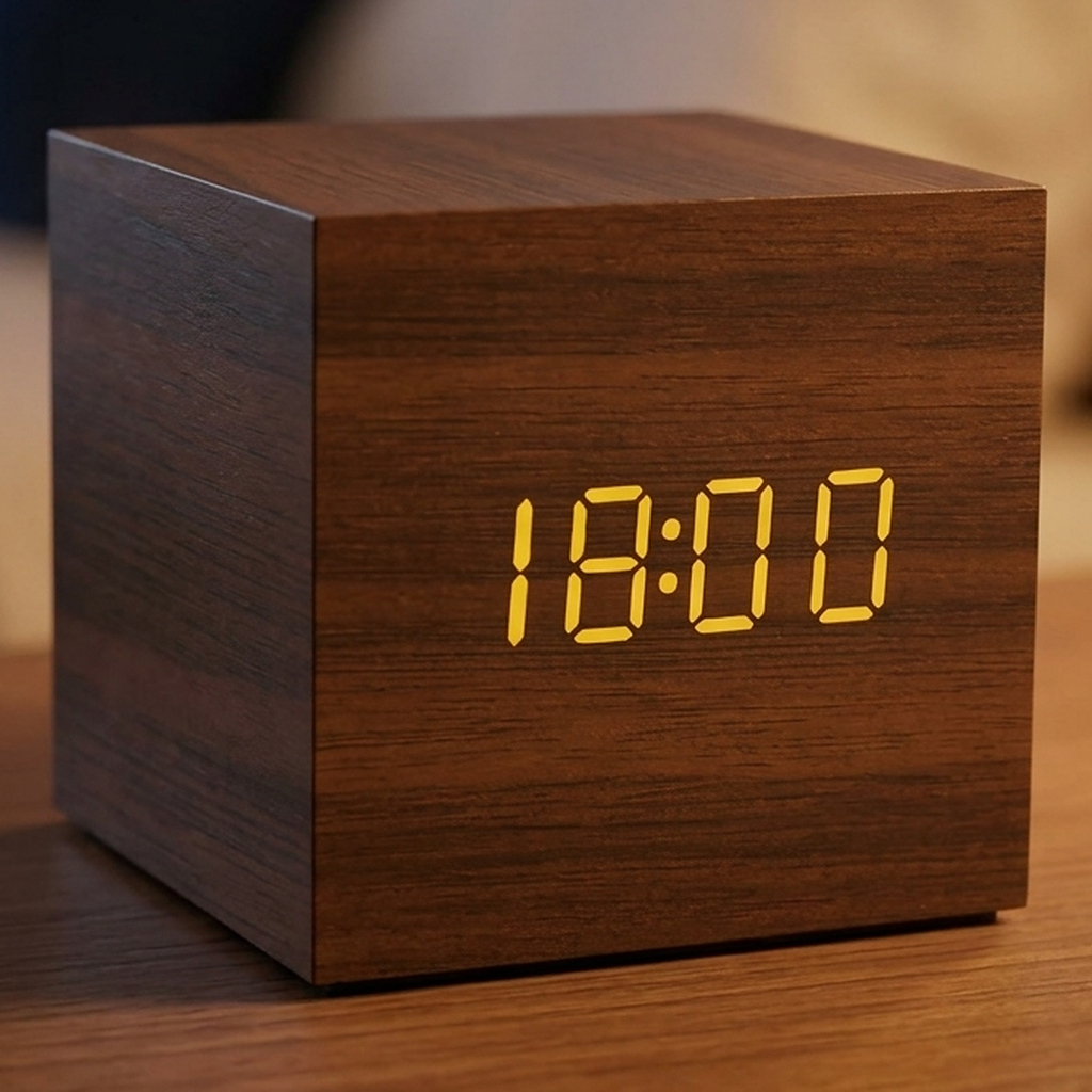 Réveil Bois Cube